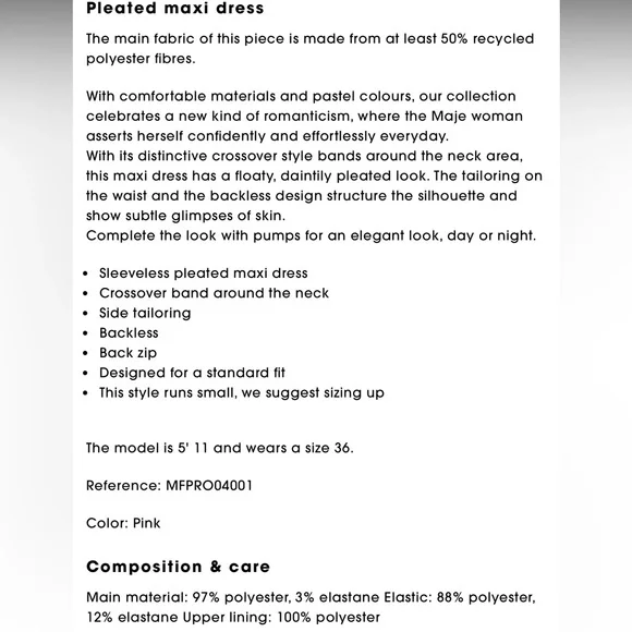 NWT Maje Pleated Pink Dress Size 38. - Picture 7 of 11